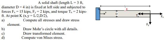 Solved F A solid shaft (length L=3 ft, diameter D=4 in) is | Chegg.com