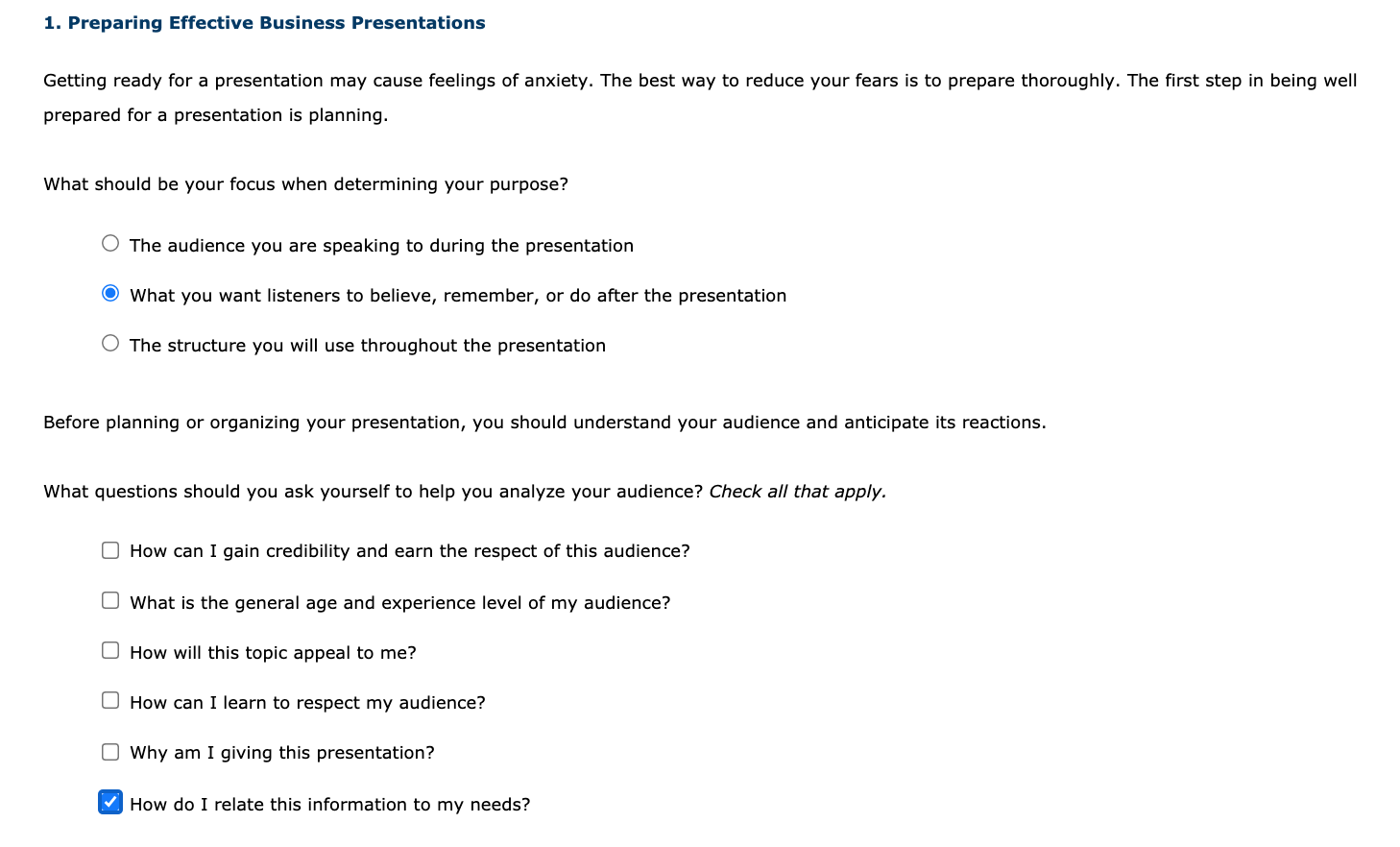 Solved 1. Preparing Effective Business Presentations Getting 