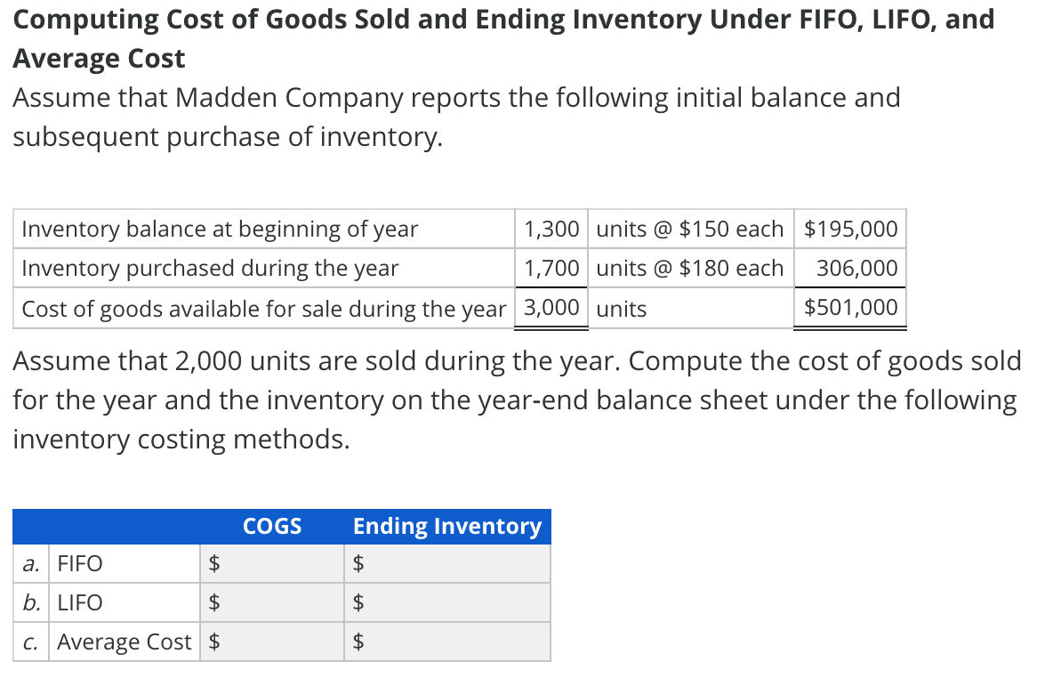 Solved Computing Cost Of Goods Sold And Ending Inventory 4481