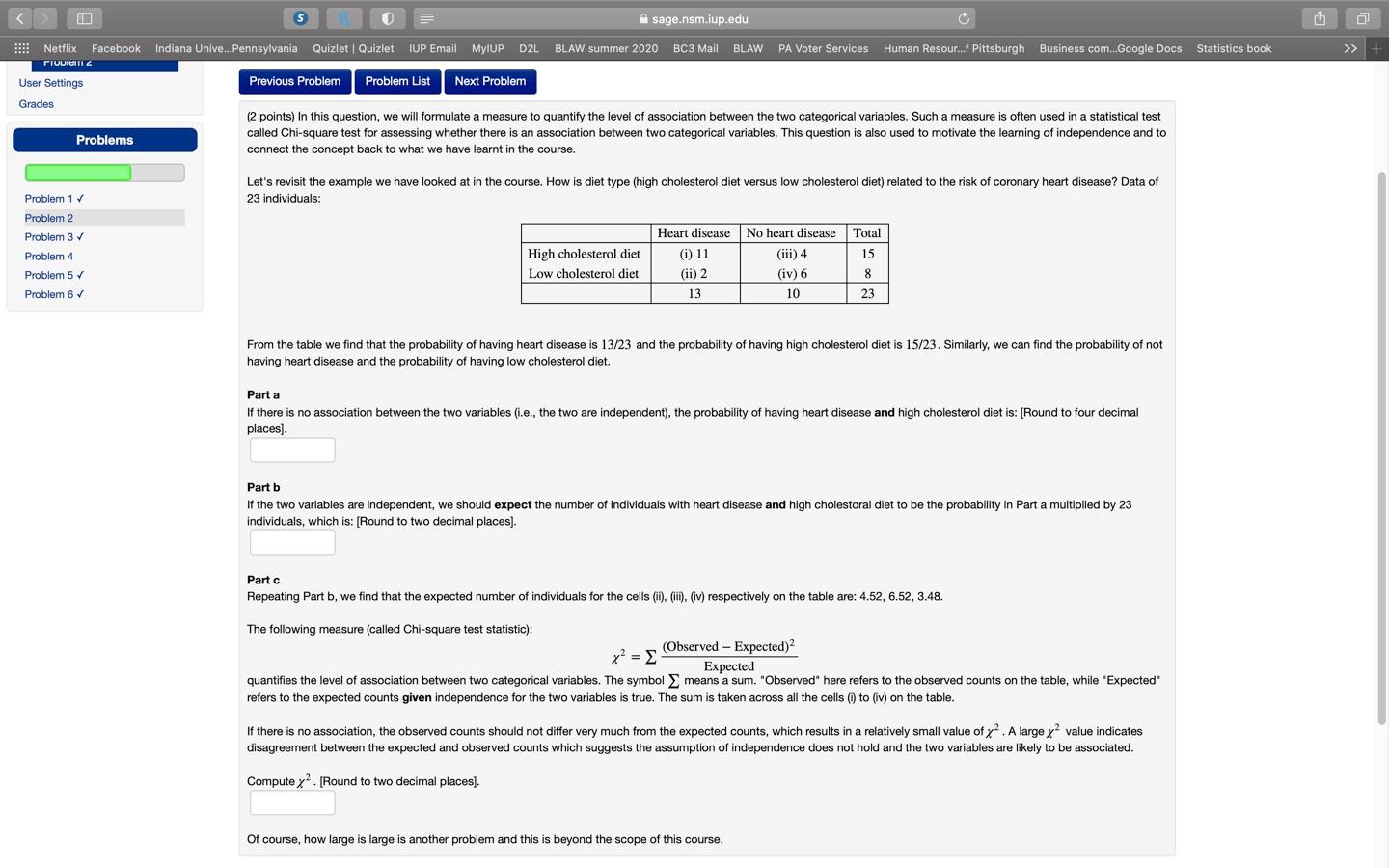 Solved sage.nsm.iup.edu Indiana Unive...Pennsylvania Quizlet
