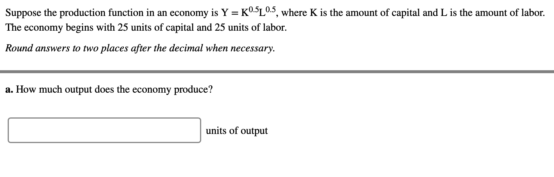 Solved Suppose the production function in an economy is Y = | Chegg.com