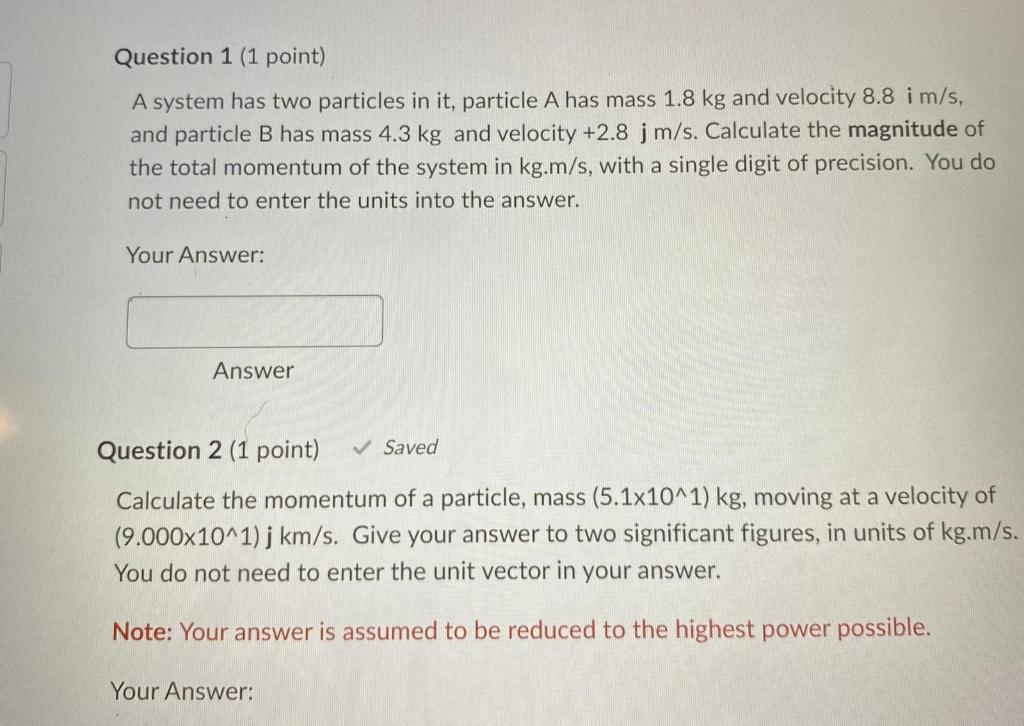 Solved A system has two particles in it, particle A has mass | Chegg.com