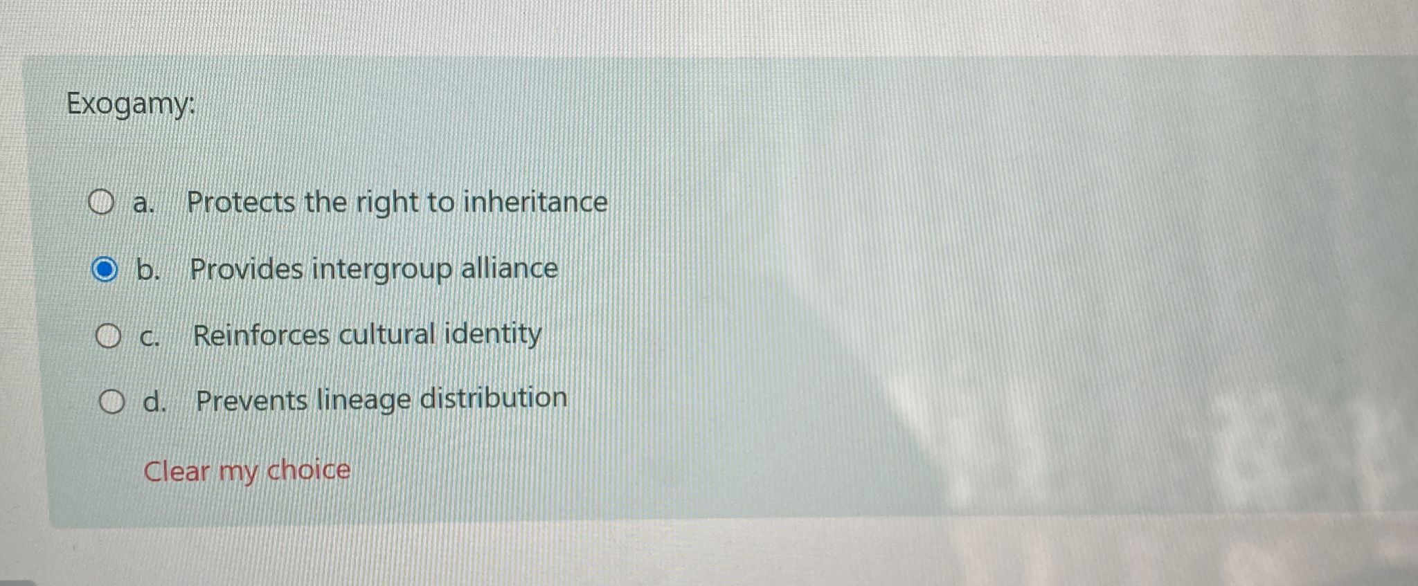 Exogamy: A. Protects The Right To Inheritance B. | Chegg.com