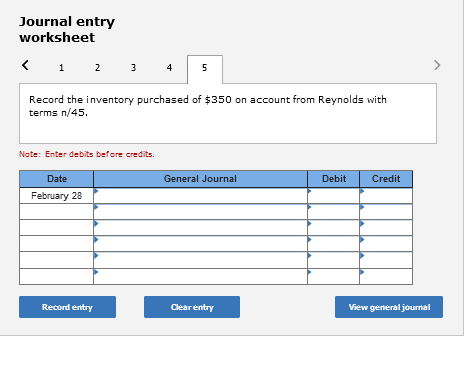 Solved Journal entry worksheet Record the inventory | Chegg.com