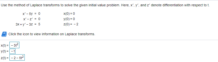 Solved Use the method of Laplace transforms to solve the | Chegg.com