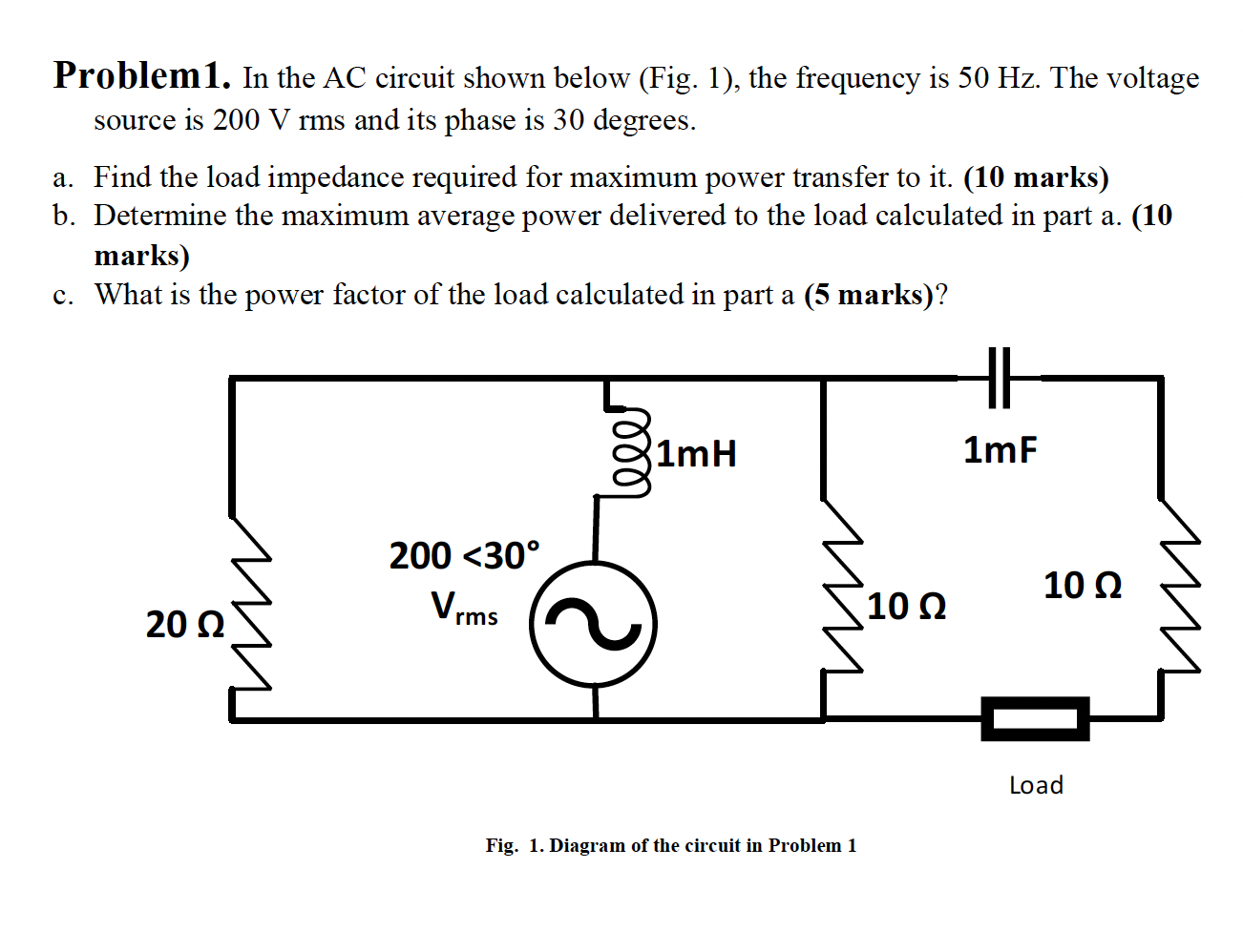 Solved Problem 1. In the AC circuit shown below (Fig. 1), | Chegg.com