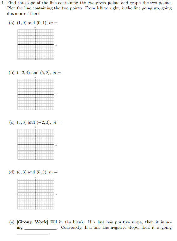 find the slope of line containing two points
