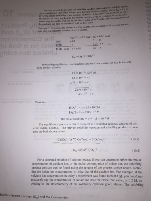 Solved Determination of a solubility product constant lab.