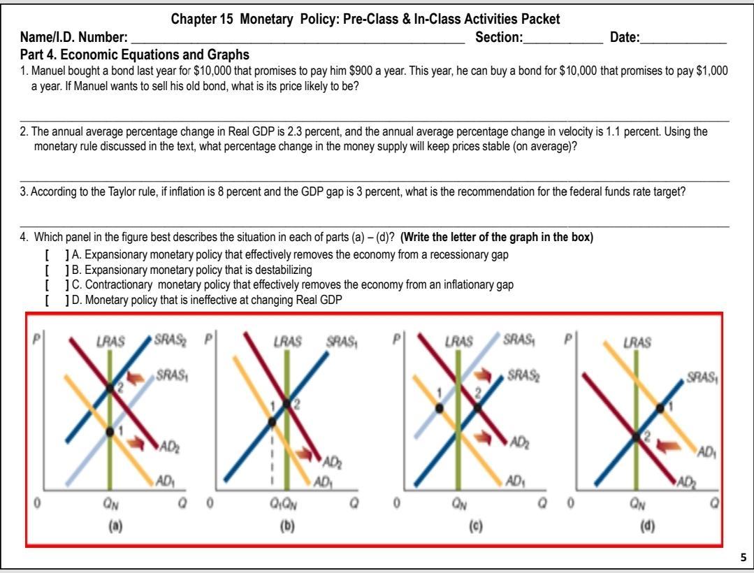 Solved Chapter 15 Monetary Policy: Pre-Class & In-Class | Chegg.com