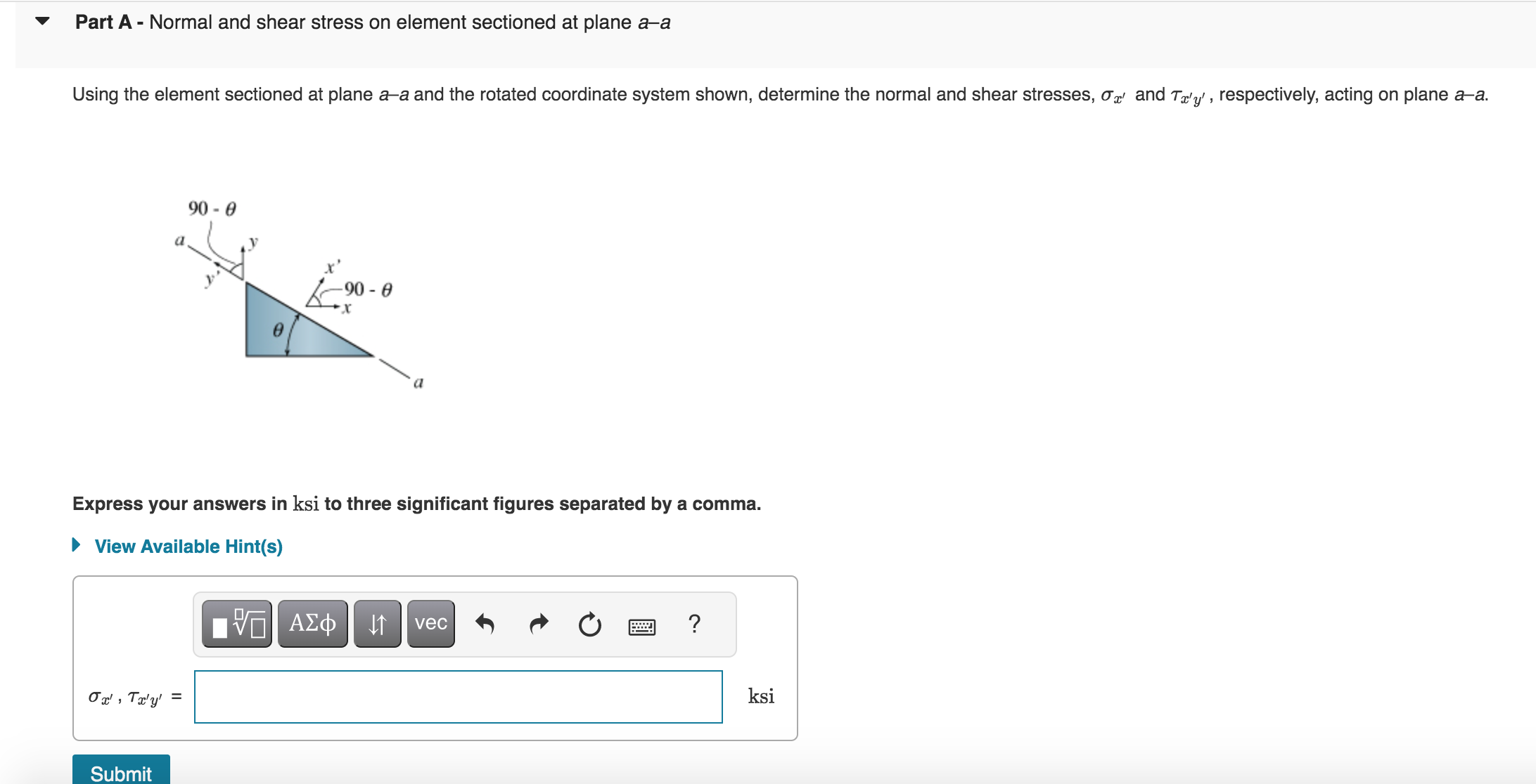 Solved The state of in-plane stress at a point on an element | Chegg.com