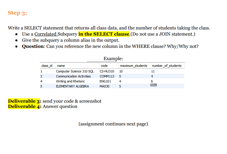 Solved Write a SELECT statement that returns all class data, | Chegg.com