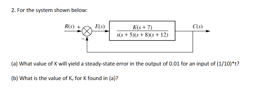 Solved 2. For the system shown below: (a) What value of K | Chegg.com