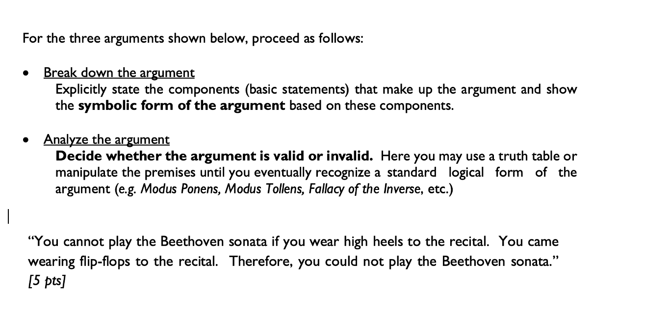 Solved For The Three Arguments Shown Below, Proceed As | Chegg.com