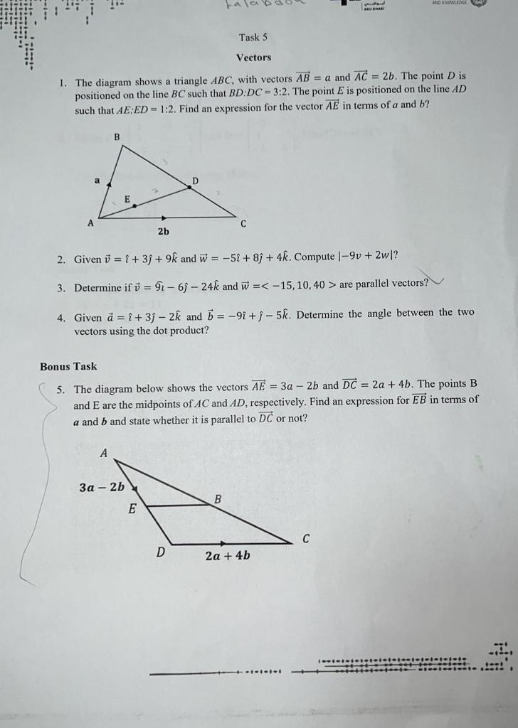 Solved 1. The diagram shows a triangle ABC, with vectors | Chegg.com