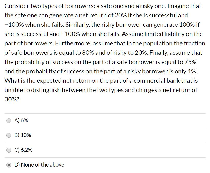 Solved Consider Two Types Of Borrowers: A Safe One And A | Chegg.com