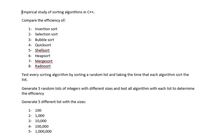 Solved Empirical study of sorting algorithms in Ctt Compare | Chegg.com