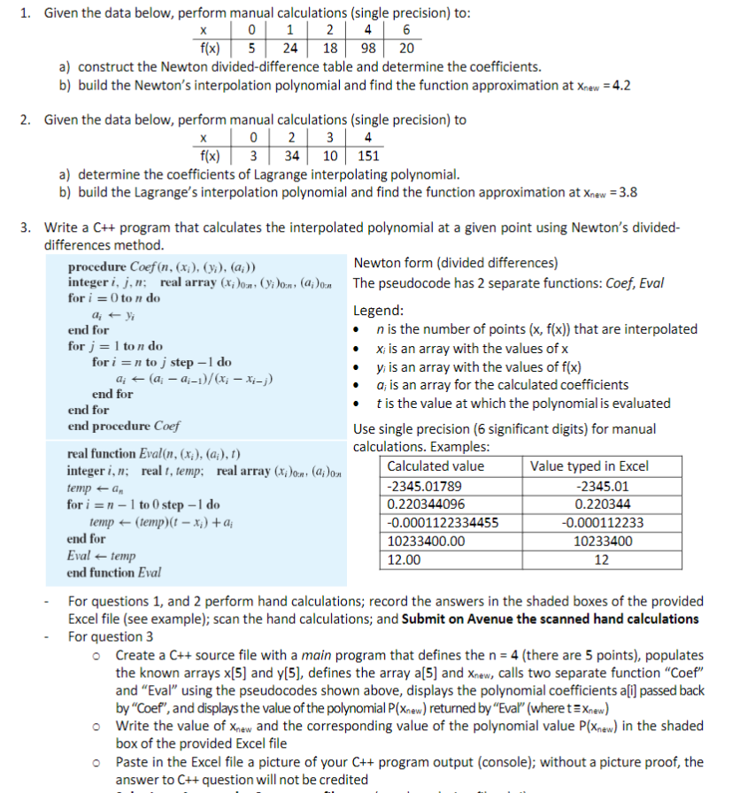 1. Given the data below, perform manual calculations | Chegg.com