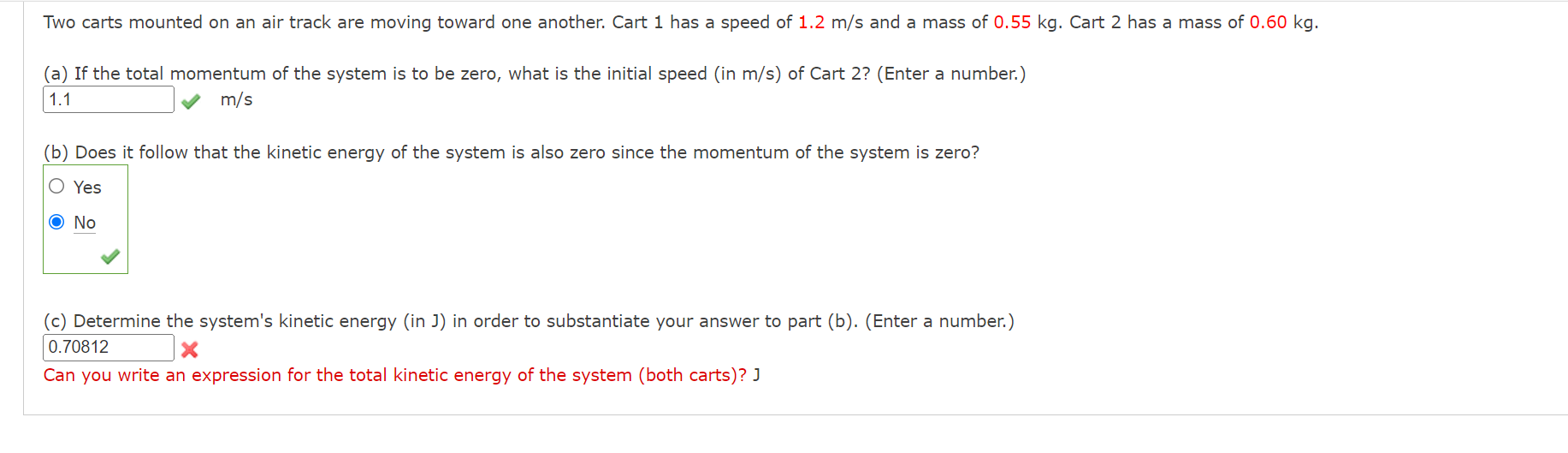 Solved Two carts mounted on an air track are moving toward