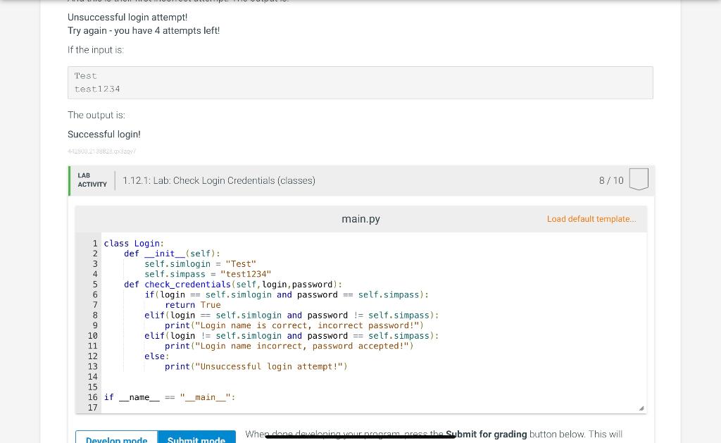 Solved Complete the Login class implementation. For the | Chegg.com