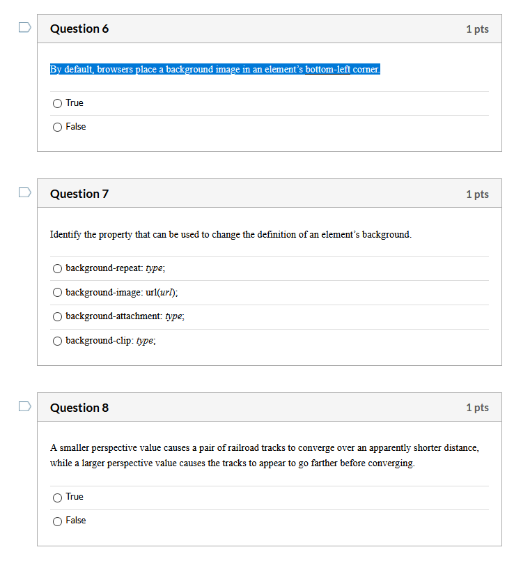 Solved Question 6 1 pts By default browsers place a 