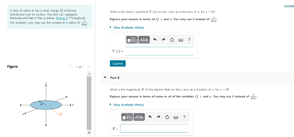 Solved Constat What is the electric potential V (2) on the z