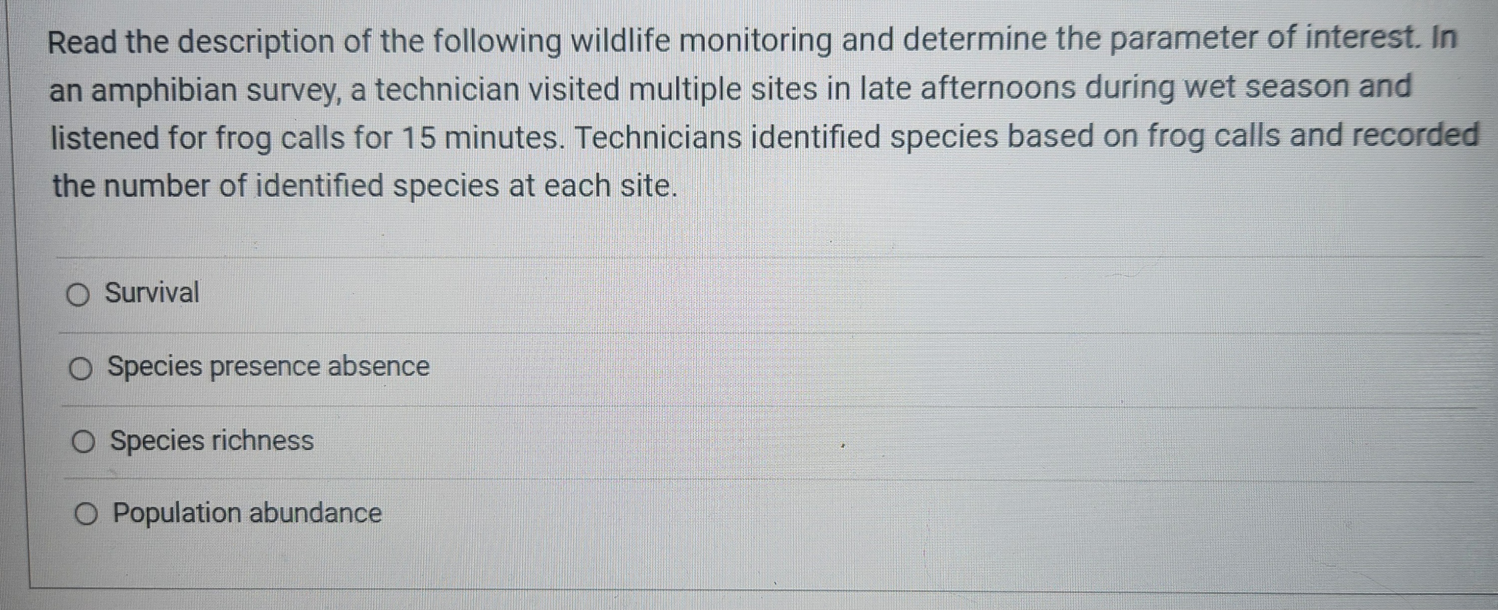 Solved Read the description of the following wildlife | Chegg.com