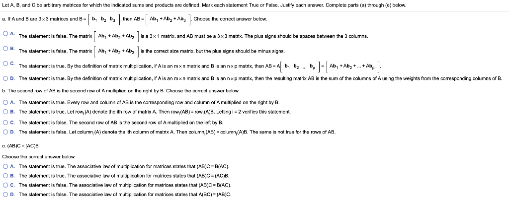 Solved Let A, B, And C Be Arbitrary Matrices For Which The | Chegg.com