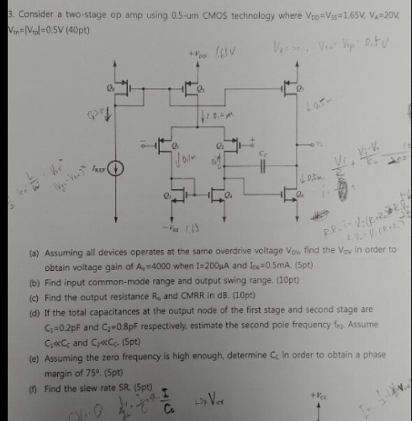 Solved 3. Consider a two-stage op amp using 0.5-um CMOS | Chegg.com