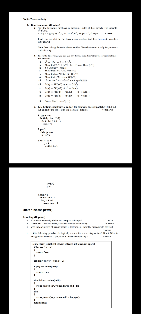 Solved Topic Time Complexity 1 Time Complexity 40 Points Chegg Com