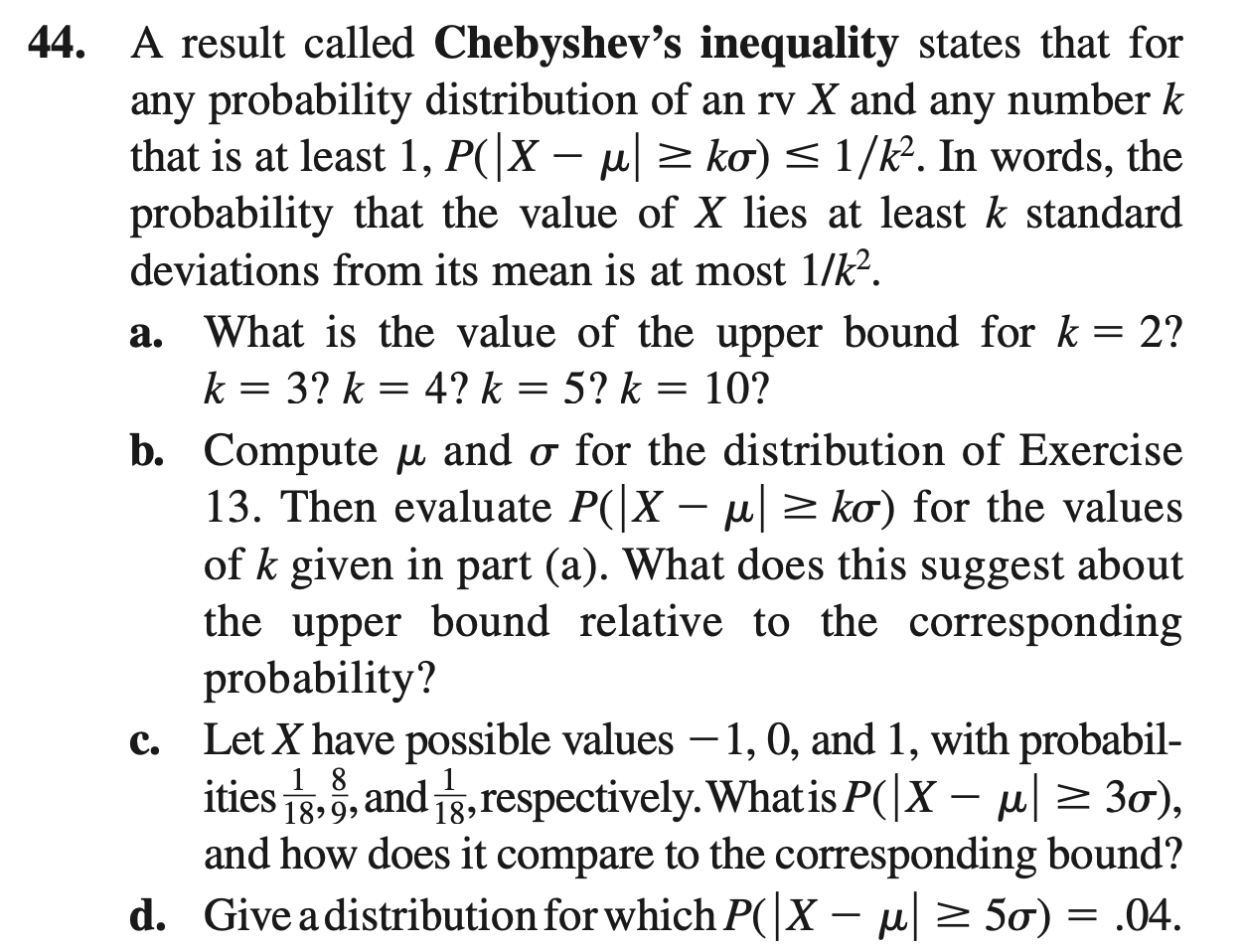 A result called Chebyshev's inequality states that | Chegg.com
