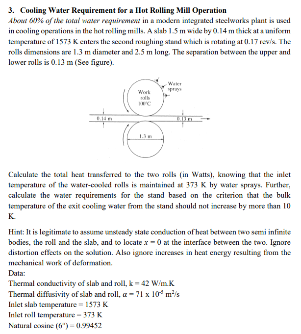 3. Cooling Water Requirement for a Hot Rolling Mill