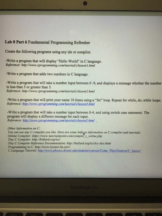 Solved Lab 0 Part 6 Fundamental Programming Refresher Create | Chegg.com