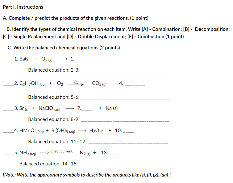 Solved Part I. Instructions A. Complete / predict the | Chegg.com