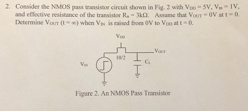 Solved 2. Consider the NMOS pass transistor circuit shown in | Chegg.com