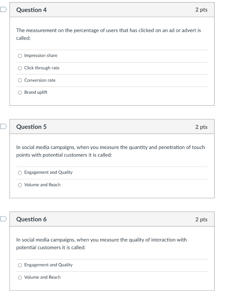 Solved Question 4 2 pts The measurement on the percentage of | Chegg.com