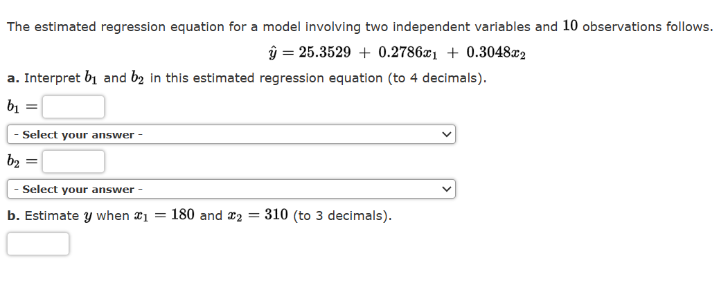 Solved The estimated regression equation for a model | Chegg.com