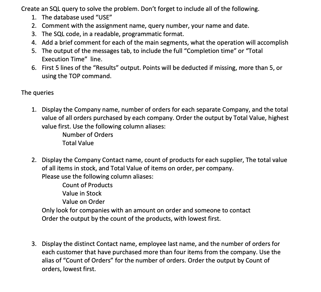 Solved Create an SQL query to solve the problem. Don't | Chegg.com