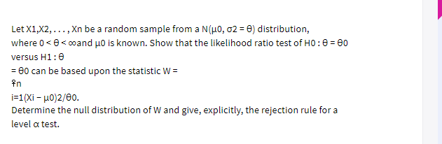Solved Let x1,x2,..., Xn be a random sample from a N(Mo, 02 | Chegg.com