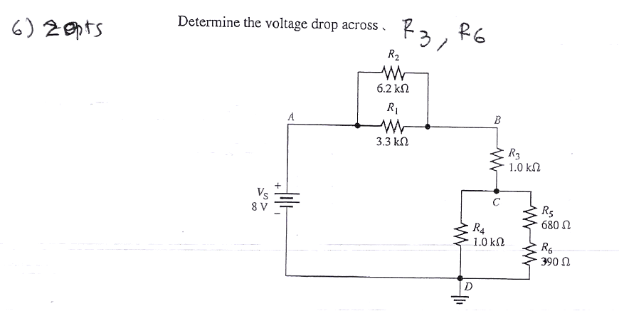 Solved Determine The Voltage Drop Across R3r6 6988