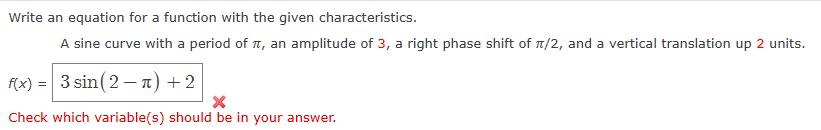 Solved Write an equation for a function with the given | Chegg.com