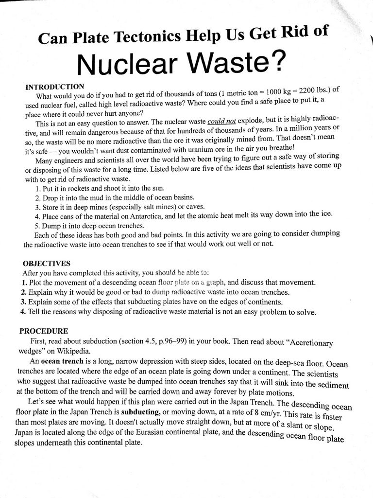 Solved Can Plate Tectonics Help Us Get Rid of Nuclear Waste?