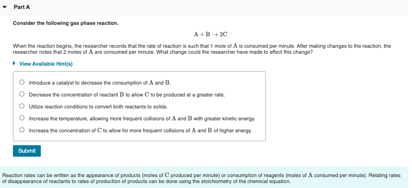 Solved Part A Consider the following gas phase reaction. | Chegg.com