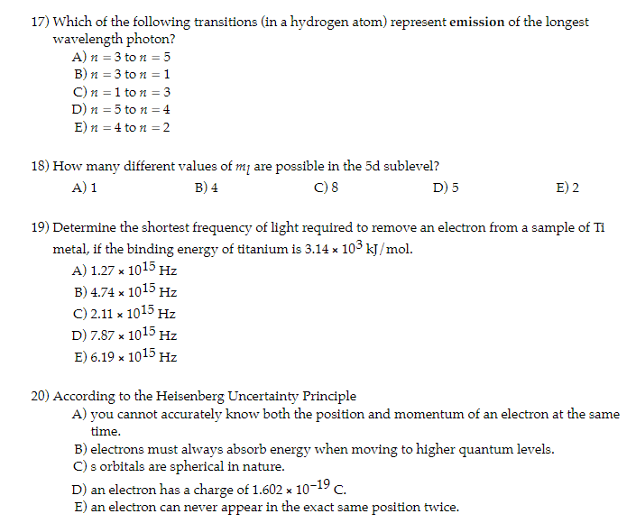 solved-17-which-of-the-following-transitions-in-a-hydrogen-chegg