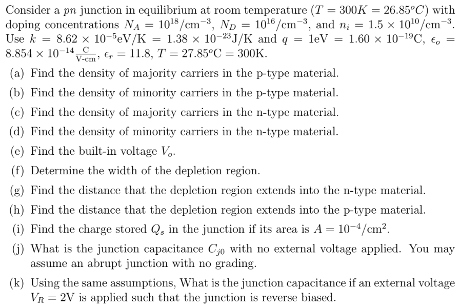 Solved Consider a pn junction in equilibrium at room | Chegg.com