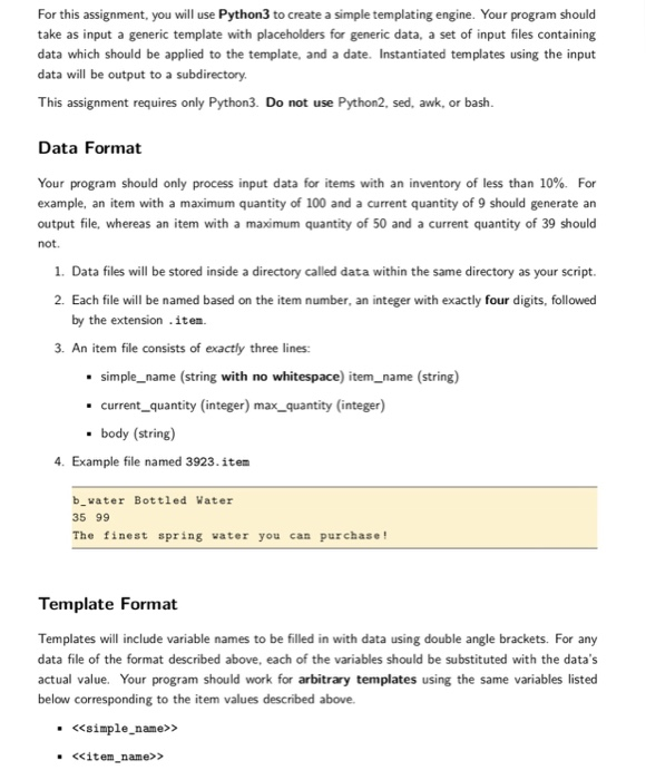 For this assignment, you will use Python3 to create a | Chegg.com
