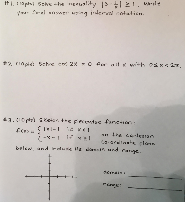 Solved #1. (10 pts) Solve the inequality 13-$121. Write your | Chegg.com