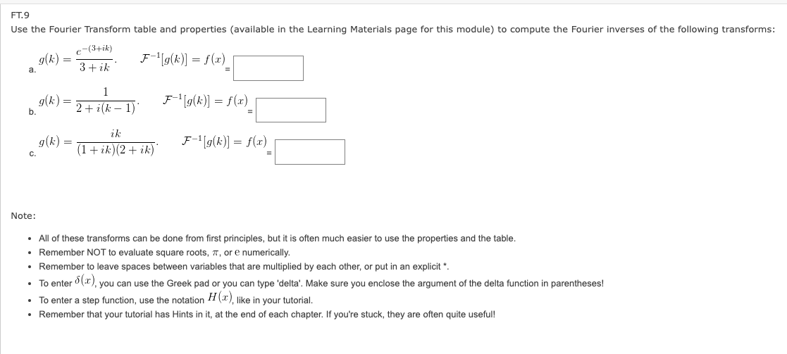 Solved FT.9 Use the Fourier Transform table and properties | Chegg.com