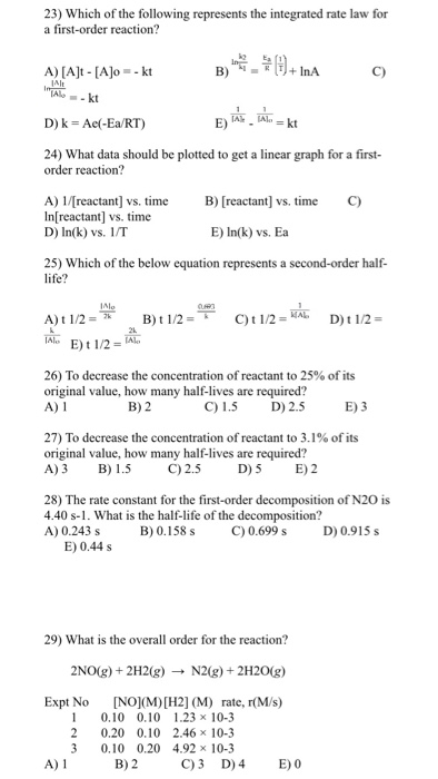 Solved Which Of The Following Represents The Integrated Rate 