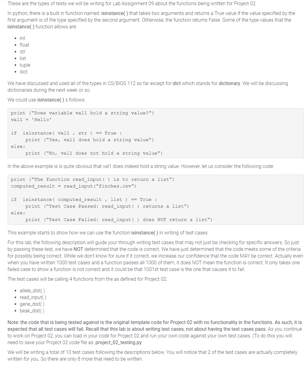 Solved These are the types of tests we will be writing for | Chegg.com