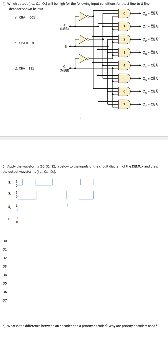 Solved 4). Which output (i.e., 0, -07) will be high for the | Chegg.com